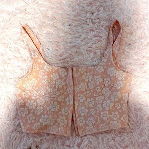 pink and white crop top